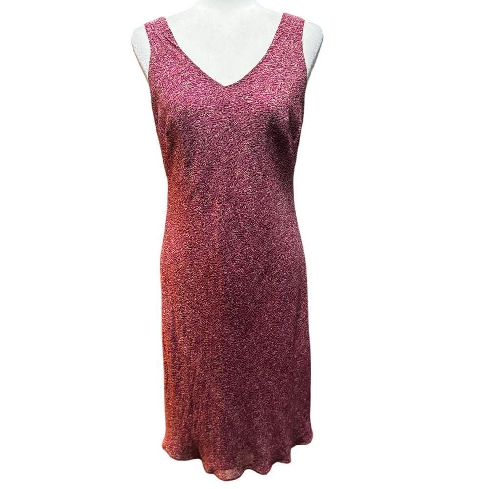 Ann Taylor 100% Silk Slip Dress Y2K Magenta Print Bias Cut Size 6